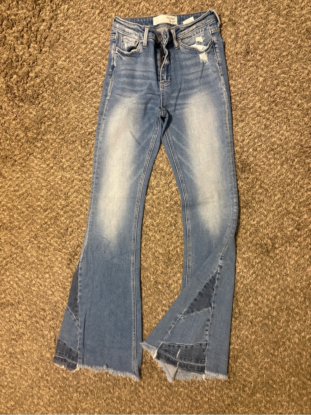 Light Blue Distressed Flare Jeans with Split Hem